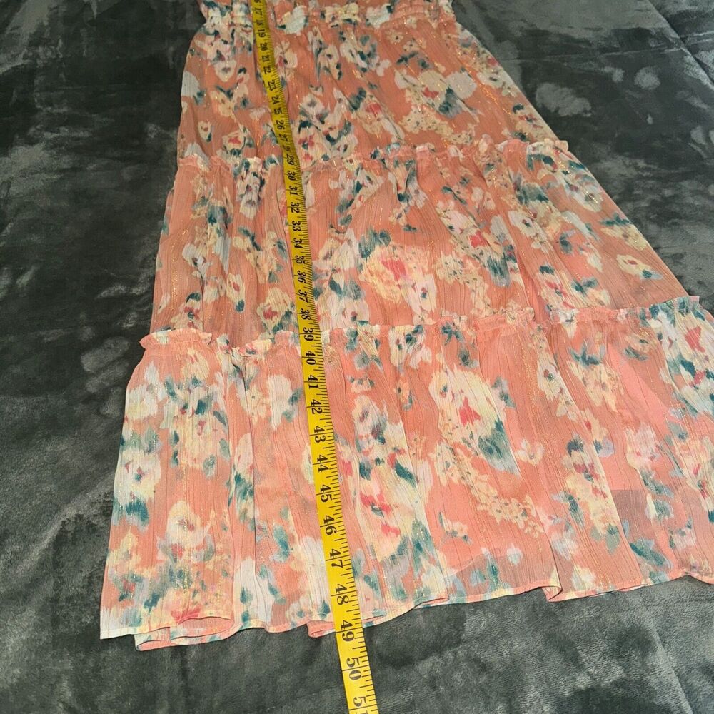 LC Lauren Conrad Maxi Dress Women's Medium Peach Floral Lined Ruffle Tiered - Picture 7 of 7